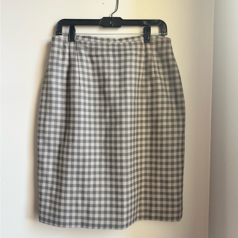 Vintage Jones NY wool gingham pencil skirt 12 quiet luxury academia Cottagecore